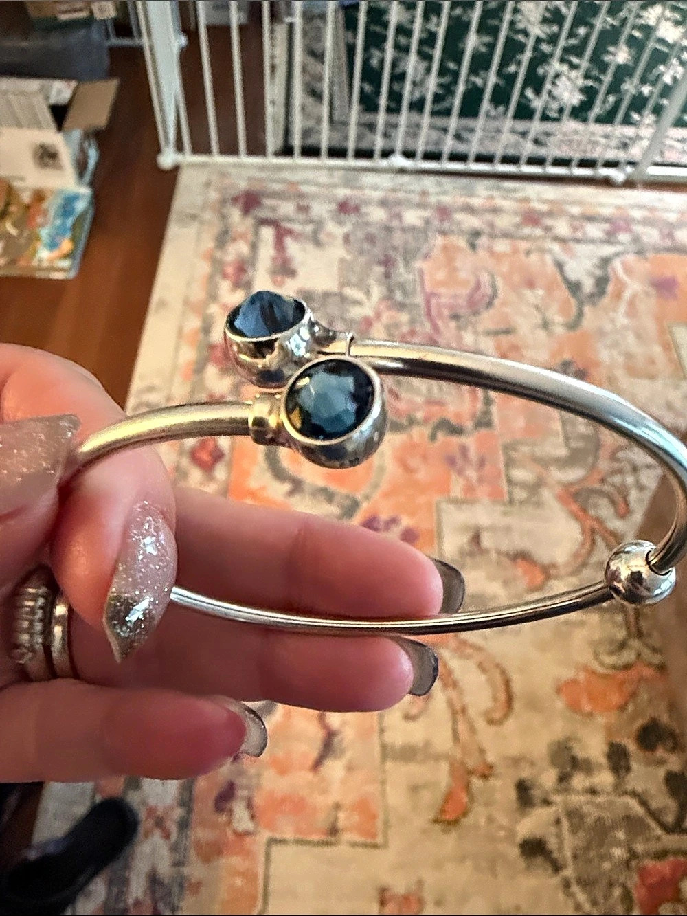 Chamilia Open Bangle with Blue Crystal and Sphere Charms Blue Crystal